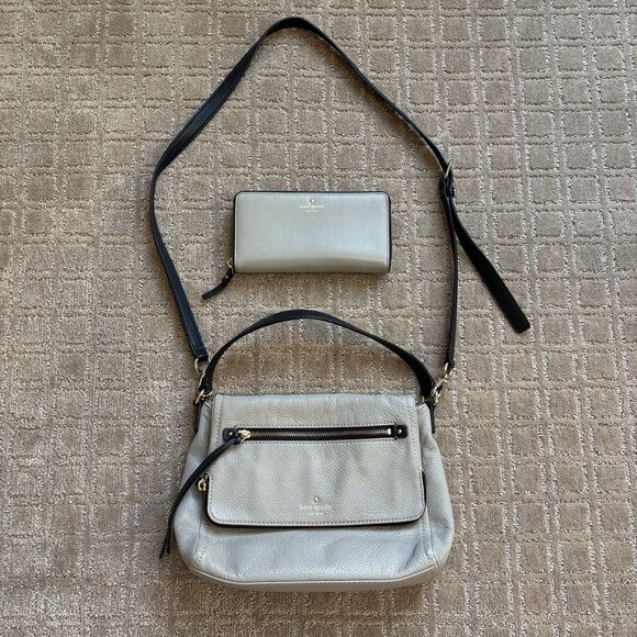 Kate Spade Cobble Hill Toddy Leather Crossbody Purse Matching Wallet Gray - Picture 1 of 16